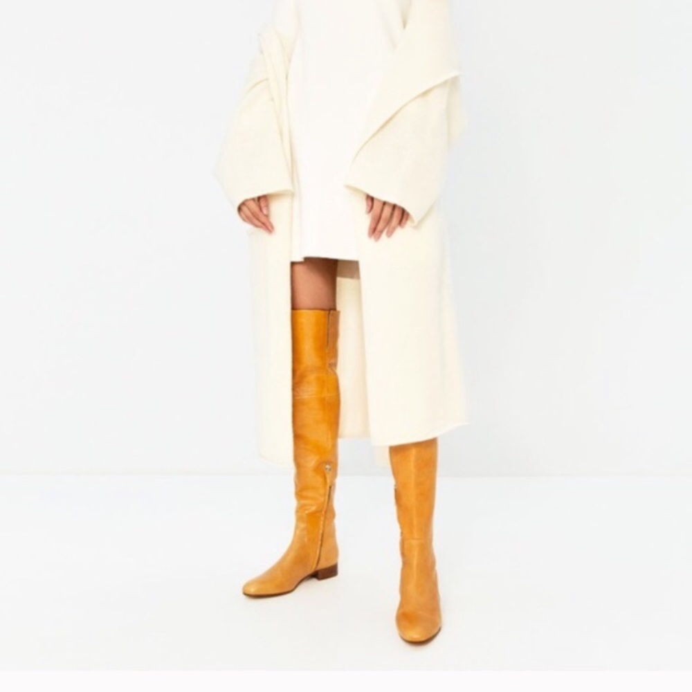 Zara leather over the knee boots yellow mustard